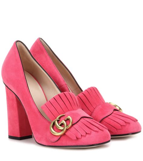 gucci chunky heel loafers|gucci suede loafer.